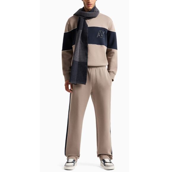 Armani Exchange Beige Crewneck Stretch Contrasting Band Sweatshirt Size XXL - Picture 1 of 11